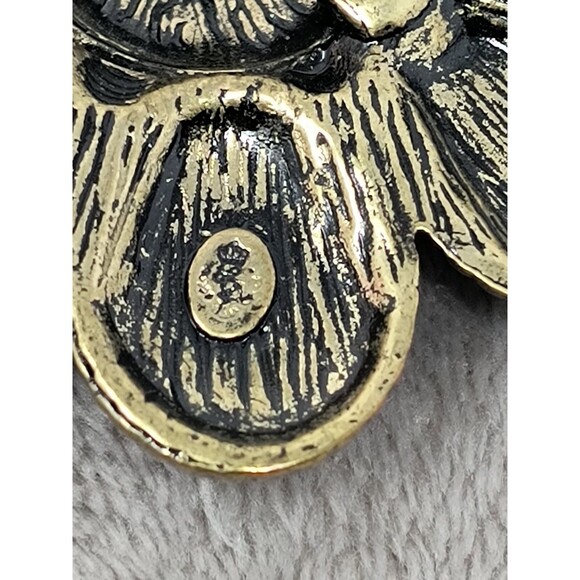 Vintage Premier Designs Large Brass Boho White Gray Marbled Brooch Pin Pendant - Picture 4 of 4